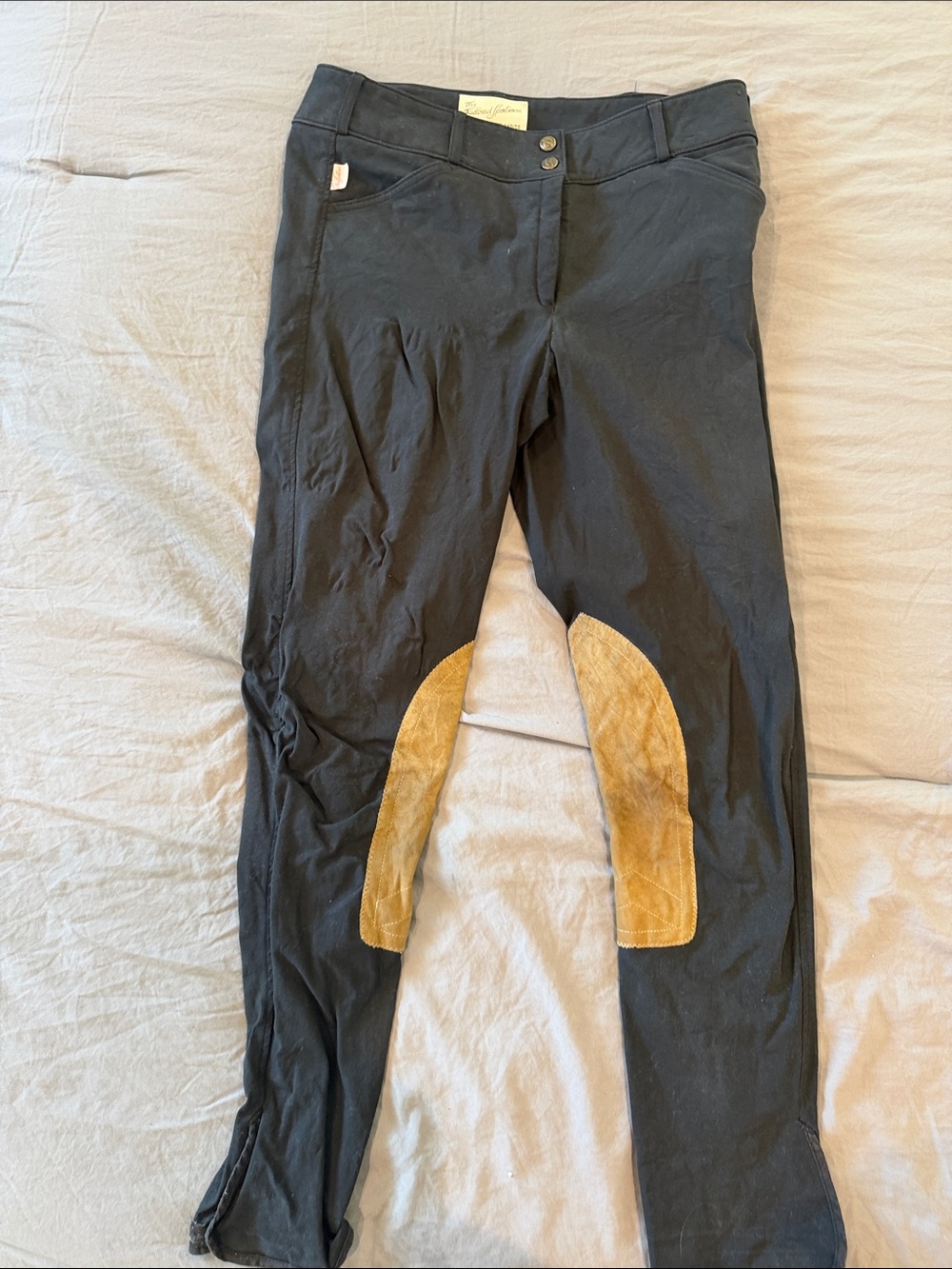 Tailored Sportsman Black Equestrian Riding Tights with Tan Knee Patches